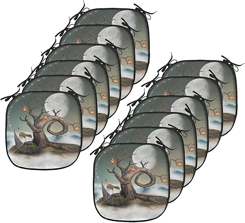 Miniatura 134 de Lunarable Cojín retro para silla, dibujo de chica a la moda en tierra primavera campo margaritas arte, acolchado de asiento para cocina y patio con