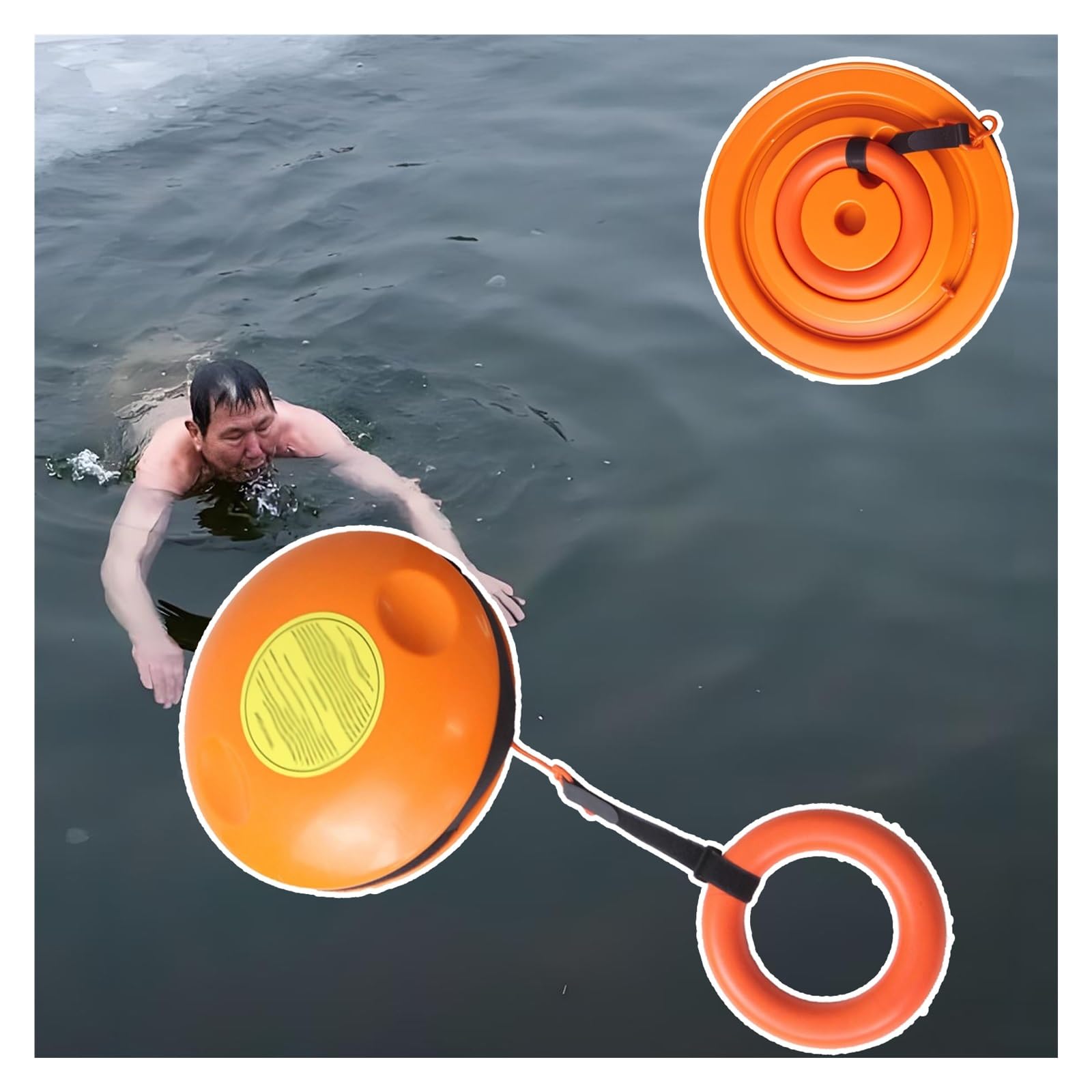 Disque de sauvetage d'urgence orange jetable avec corde 40m et anneau sécurité 10cm pour piscine