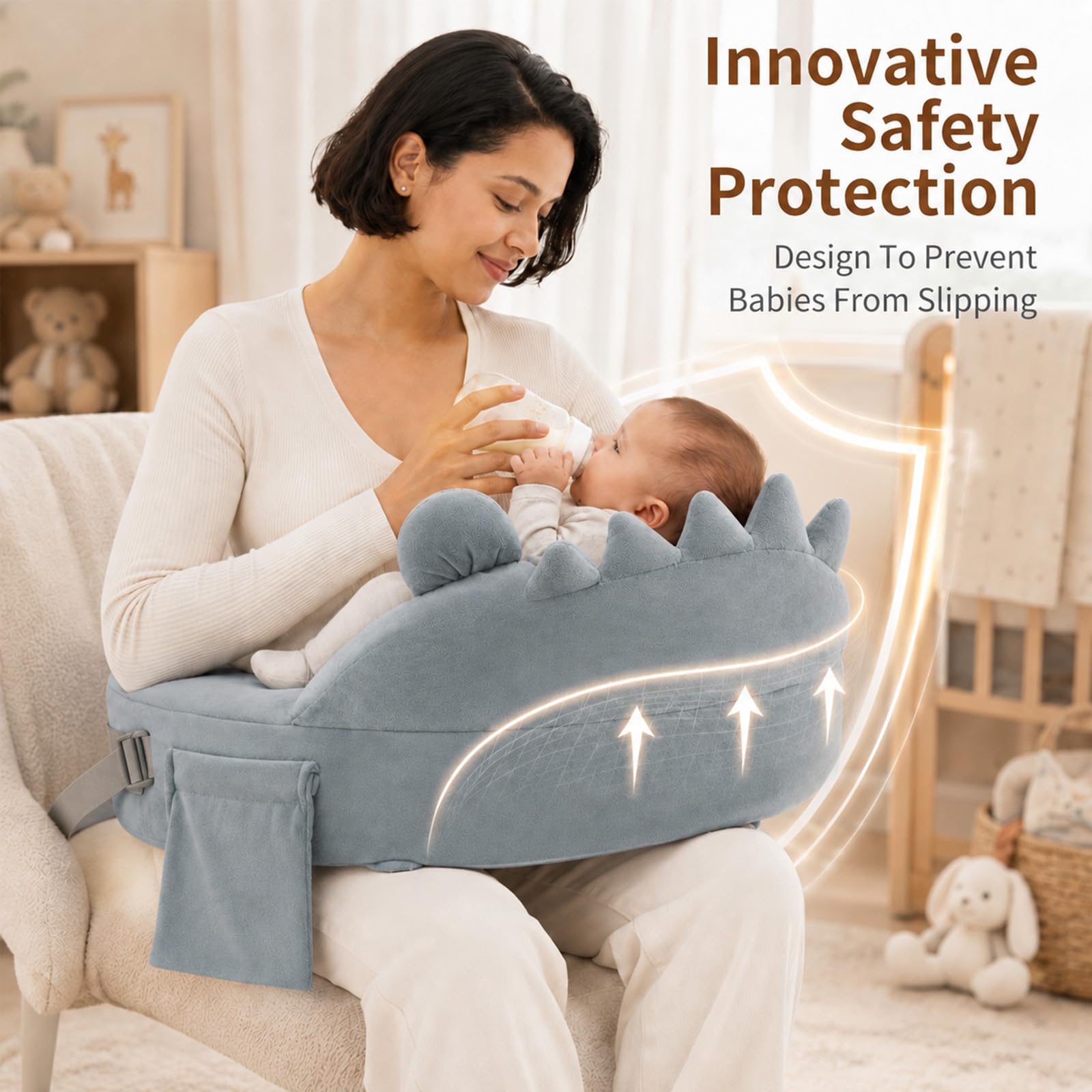 Coussin d'allaitement à Rebord de Sécurité, Petit Coussin d'allaitement en Mousse à mémoire de Forme, réglable avec Housse en Coton Amovible, coussind'allaitement Ergonomique et de Soutien