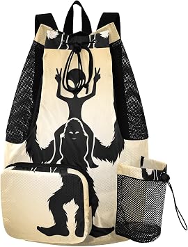 Foldable Swim Bag Yeah Alien Sasquatch, Mesh Drawstring Backpack with Wet Pocket, Fashion Beach Backpack for Swimming Gym Pool and Workout Gear