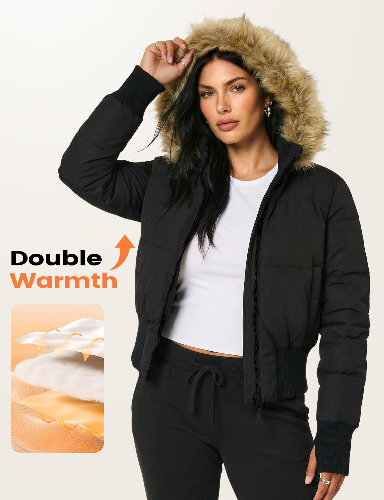 Wyeysyt Damen Cropped-Pufferjacke, gesteppt, Winterjacke