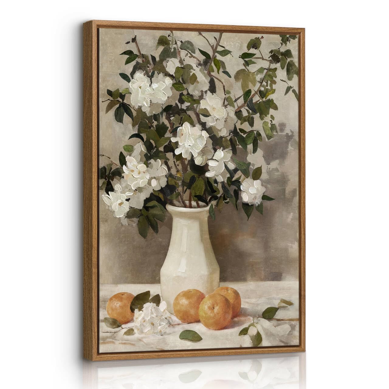 Framed Canvas Wall Art Prints, Flowers and Lemons Vintage Wall Pictures Farmhouse Still Life Home Decor Aesthetic Floral Botanical Canva Paintings Artwork for Kichen Bedroom Living Room 30X40cm