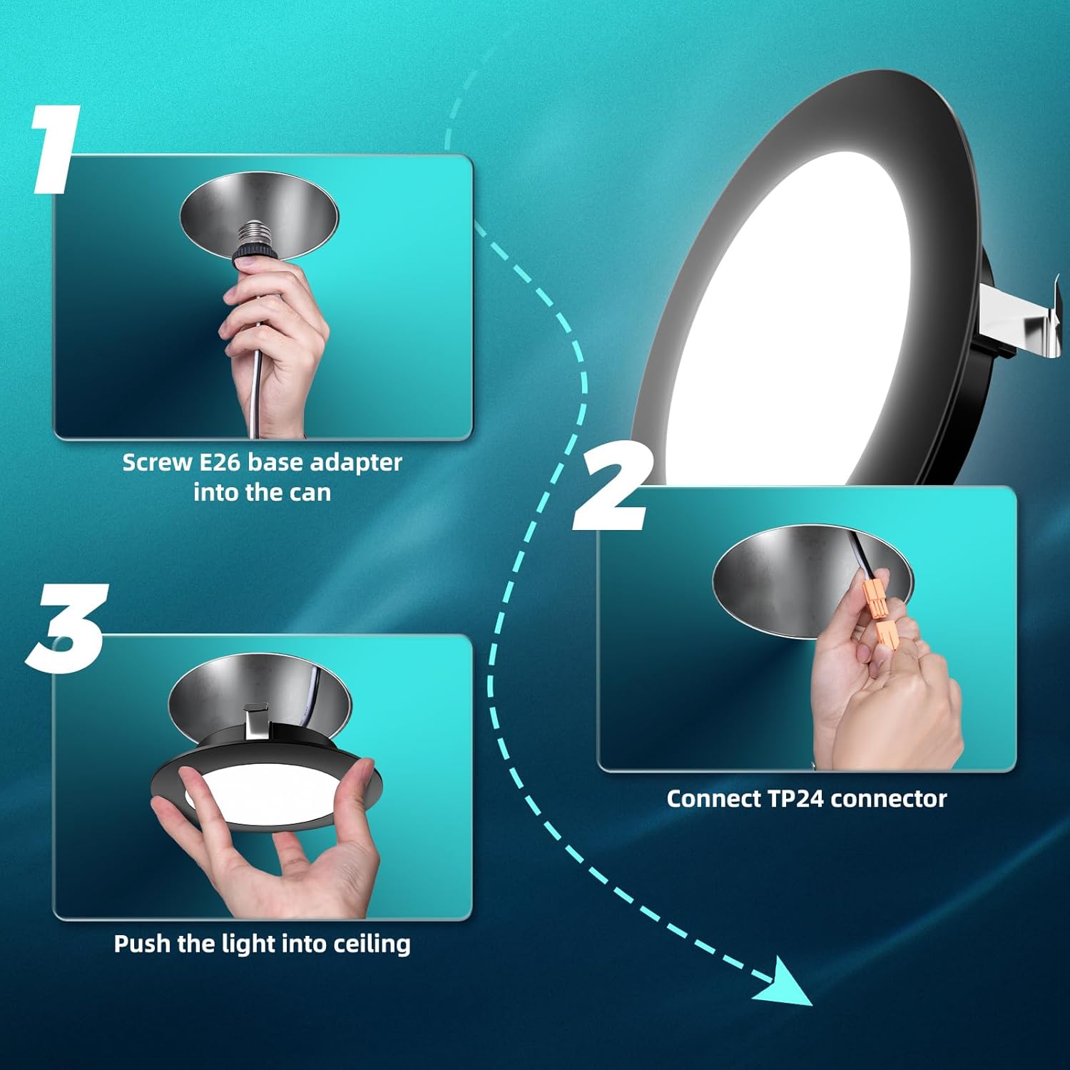 FREELICHT 24 Pack 4 Inch Retrofit LED Recessed Lighting, Selectable 5CCT, Dimmable Flat LED Can Lights, 7W, 700LM, ETL & FCC, Black