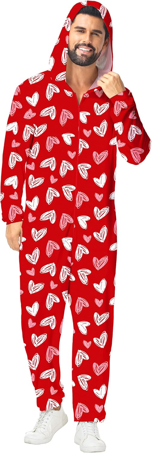 Unisex Adult Valentines Onesie Pajamas Funny Cosplay Costume for Men Women