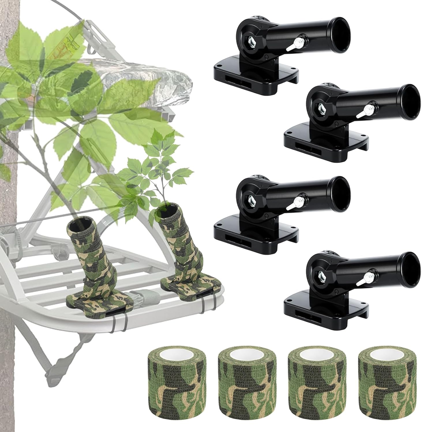 Metal Tree Stand Branch Holders with Adjustable Bracket and Strap, 180 Degree Angle Outdoor Hunting Tree Branch Rest