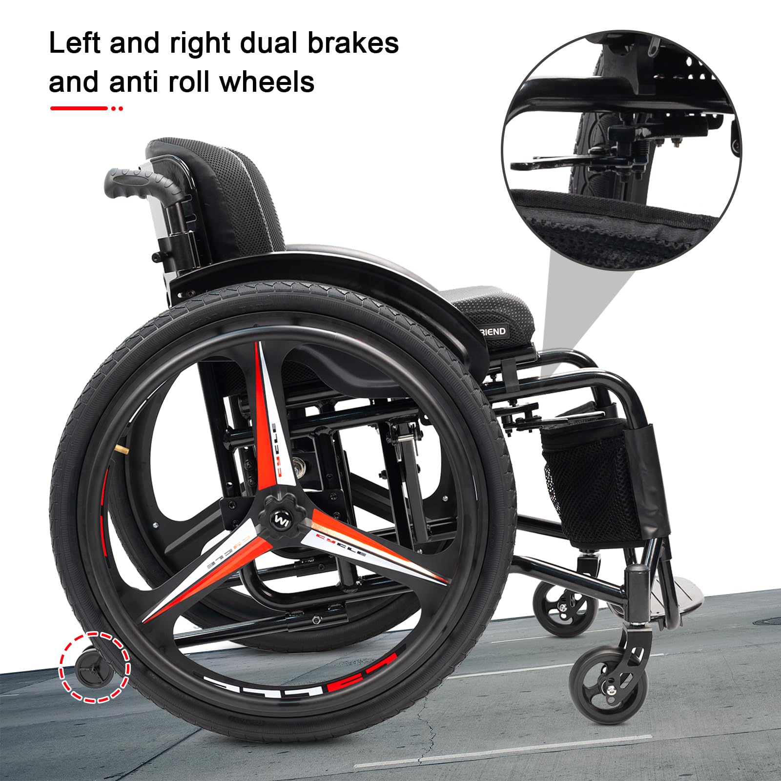Silla de ruedas deportiva,Silla de Ruedas Autopropulsable para Adultos,Ultraligera De Aleación De Aluminio Ligera Plegable Cómoda Silla De Ruedas Clásica De Ocio(Seat width 40cm/15.7in,Silvery)