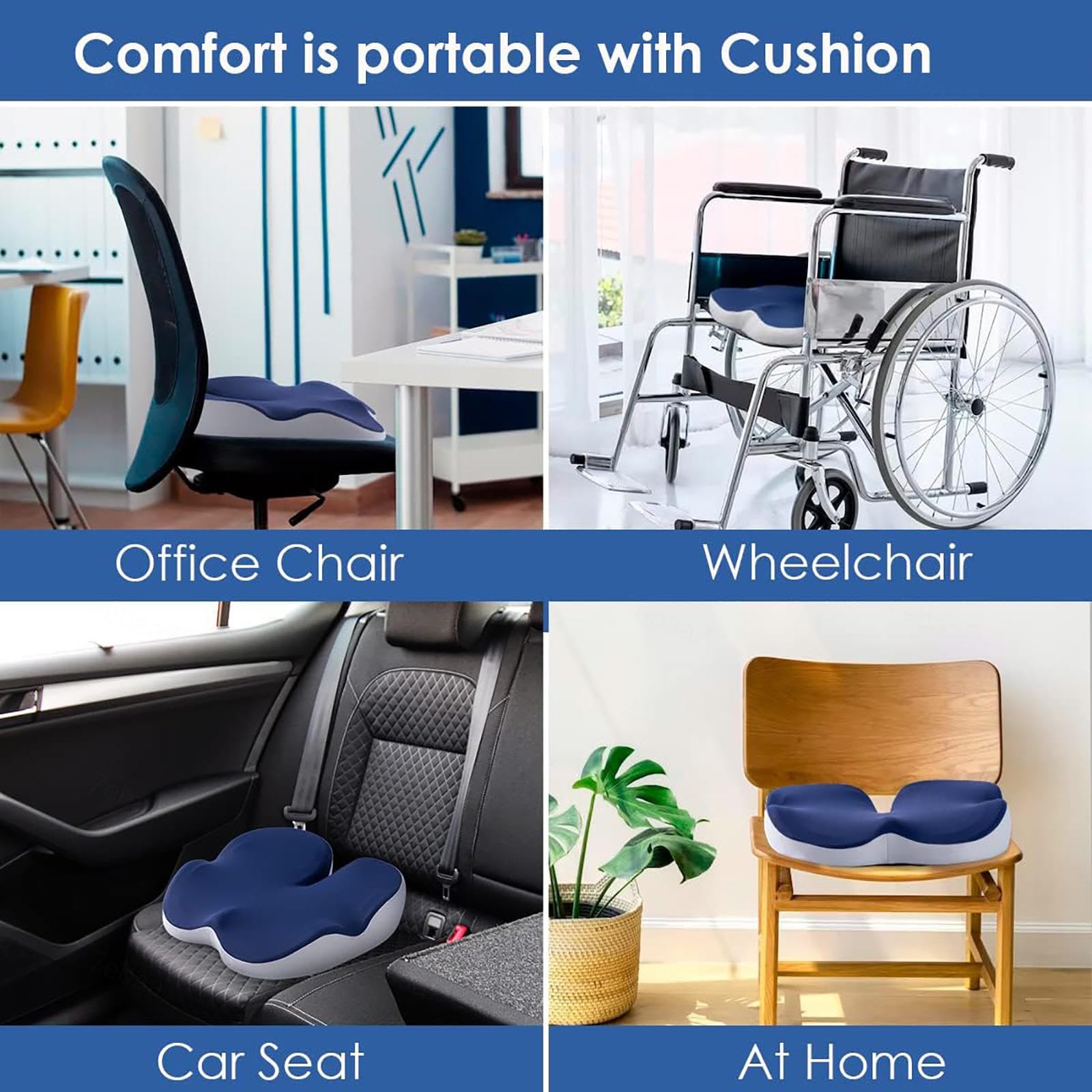 HAZARA Cojin Antiescaras Lavable Ergonómico Cojin Hemorroides para El Dolor De Coxis,Alivio del Dolor De Espalda,B-Blue