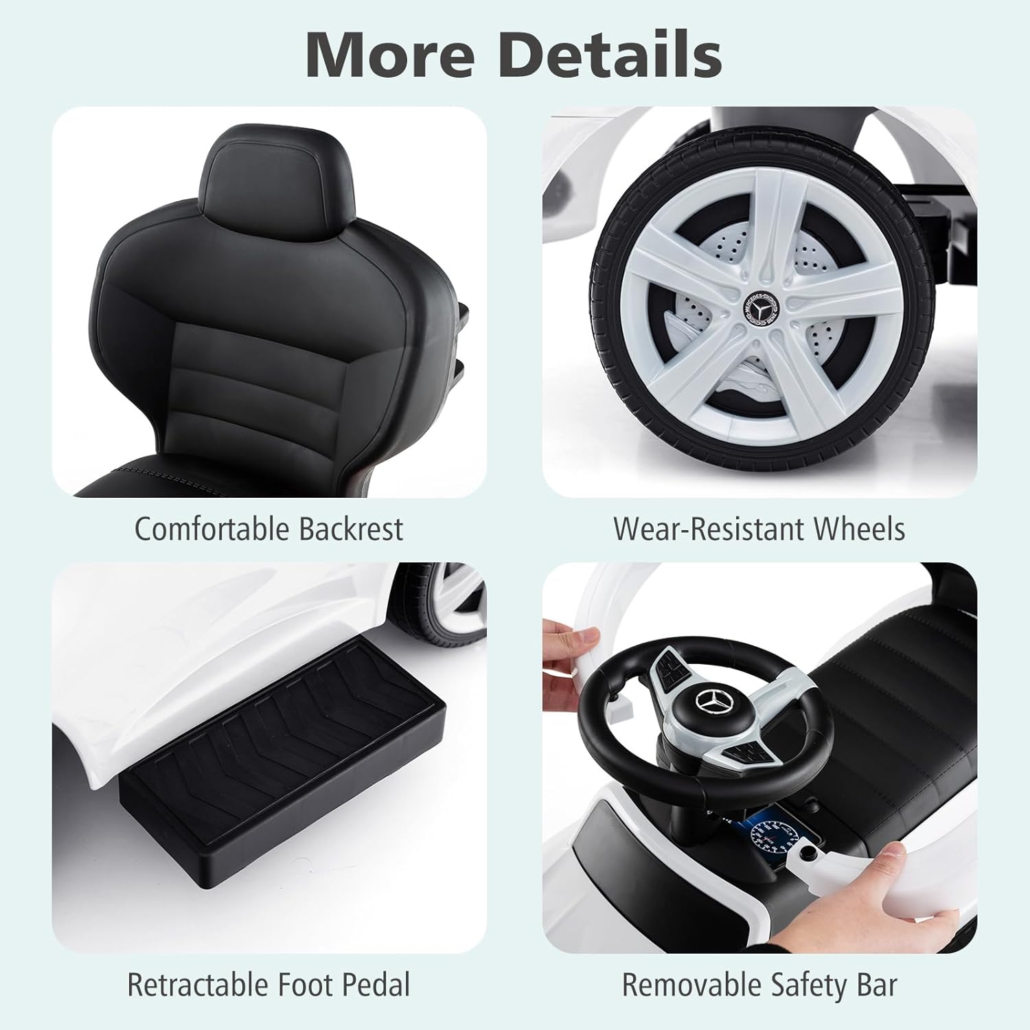 Licensed Mercedes Benz Push Car for Toddlers by INFANS, 3 in 1 Sliding Walking Car with Push Handle, Horn, Music, Underneath Storage, Foot-to-Floor Ride on Toys for Boys Girls, White