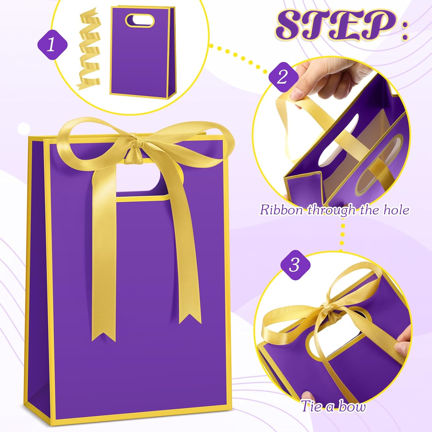 Kolldenn 30 Pcs Thank You Gift Bags with Handles 10.2 x 7.1 x 3.2 Inch Elegant Party Favor Bags with Ribbon Bow for Wedding Bridal Birthday Bridesmaid Holiday Party Supplies(Purple) - Image 4