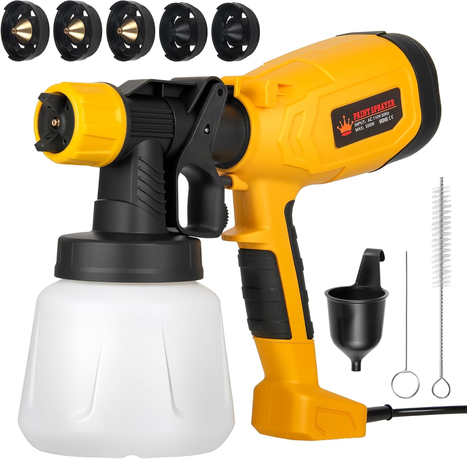 Upgraded Electric Paint Sprayer Gun,High Power HVLP Paint Sprayer with 5 Nozzles & 3 Spray Settings,Flexible Flow Control,Easy to Use & Clean, Ideal for Furniture, Walls, Fences, Cabinets, Door etc