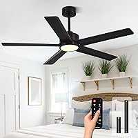 Conciseer 52 Inch Modern Ceiling Fan with Lights & Remote, Quiet Reversible DC Motor, 18W 3CCT Dimmable, 5 Blades Black