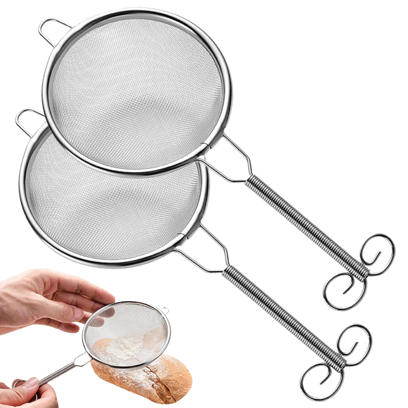 Yeaxxsqy 2Pcs 3 Inch Stainless Steel Matcha Sifter, 40 Fine Mesh Strainer with Handle for Loose Tea Juice Drink Herbs