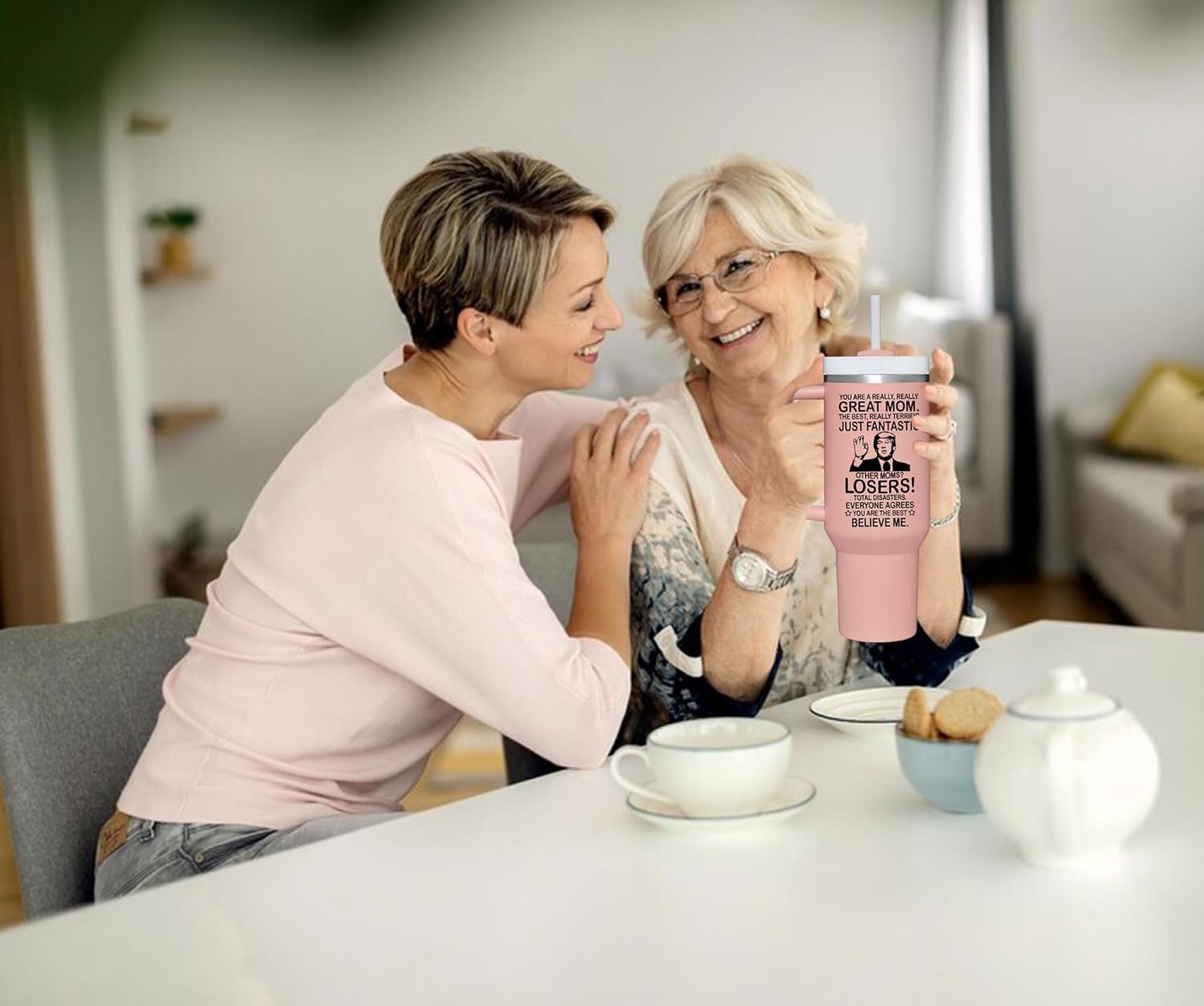 Mothers Day Gifts for Mom from Daughter, Son, Kids - Great Mothers Day Tumbler - Ideas Presents for Mom on Birthday, Xmas - Insulate Stainless Steel Tumbler 20oz, Pink 40oz with Handle - Image 3