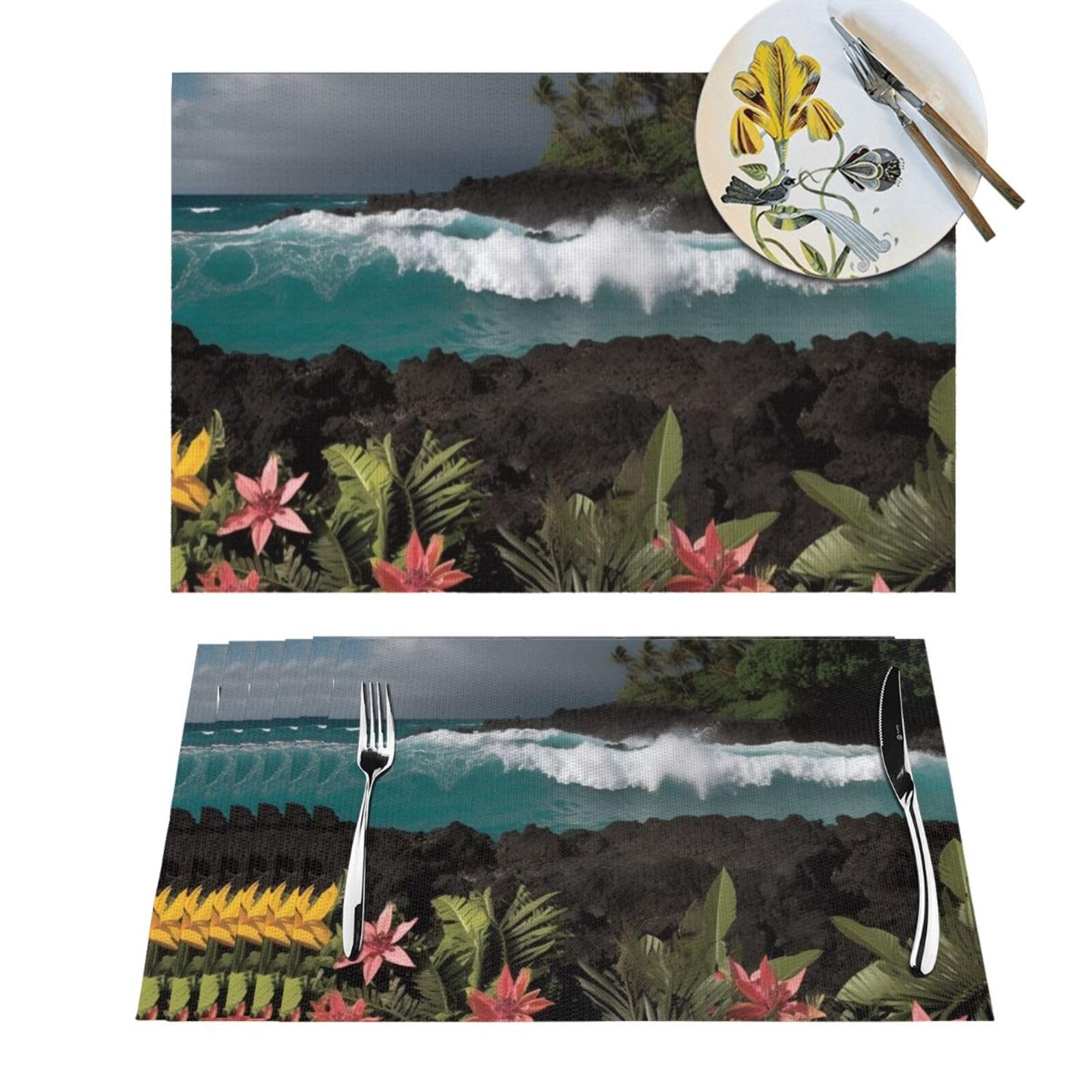 Sets de table en PVC tissé noir lavables idéals pour repas de mariage et fêtes