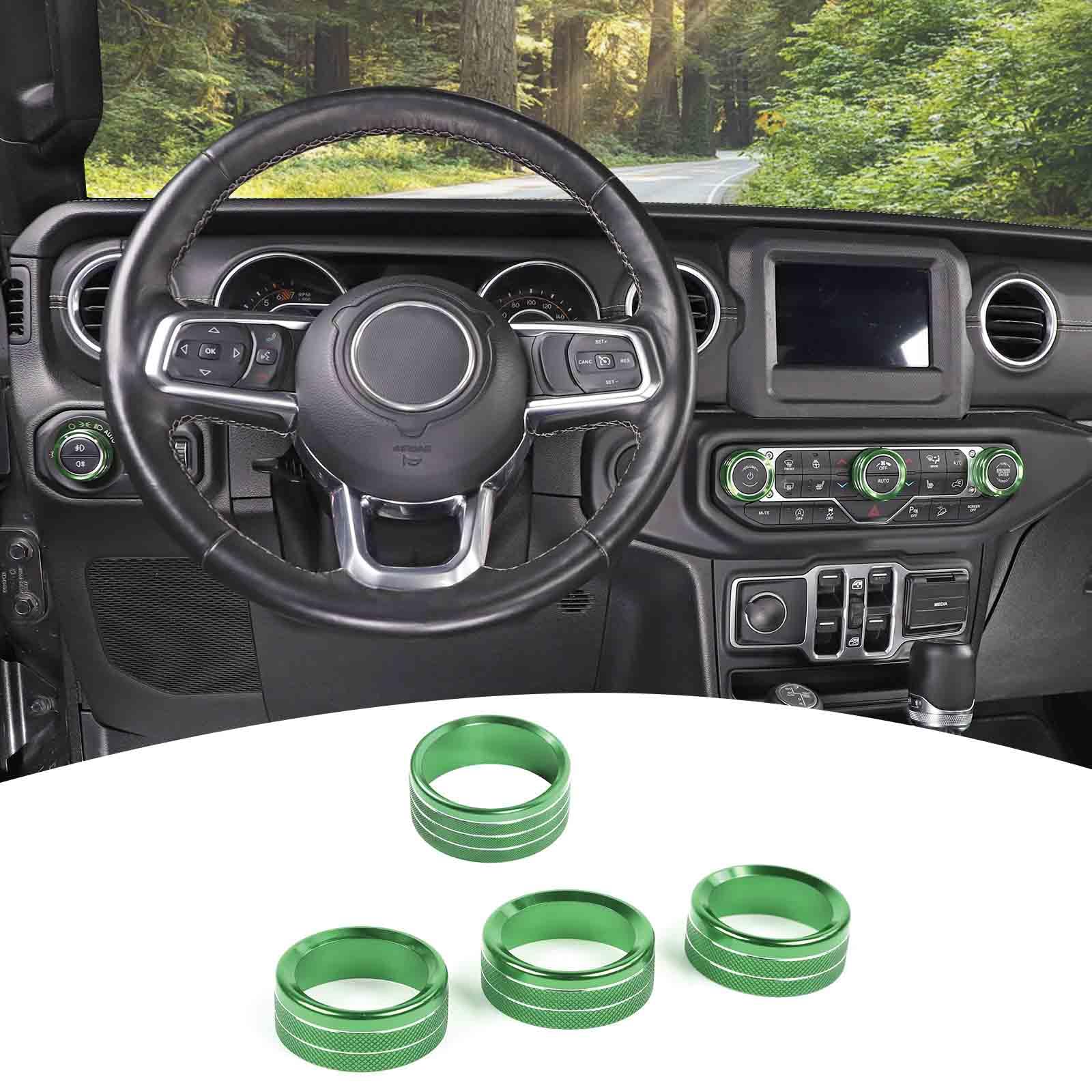 PDKLIN for Jeep JL AC/Radio/Headlight Knob Cover Trim Ring for Jeep Wrangler JL JLU Gladiator JT 2018-2024 Green Interior Accessories 4pcs