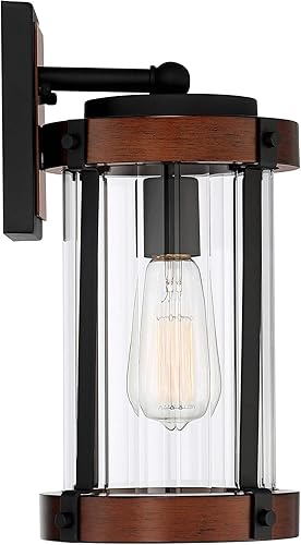 Miniatura 6 de John Timberland Stan Country Cottage - Lámpara de pared rústica para exteriores, aluminio negro, acabado de madera oscura, 13 34 pulgadas, vidrio