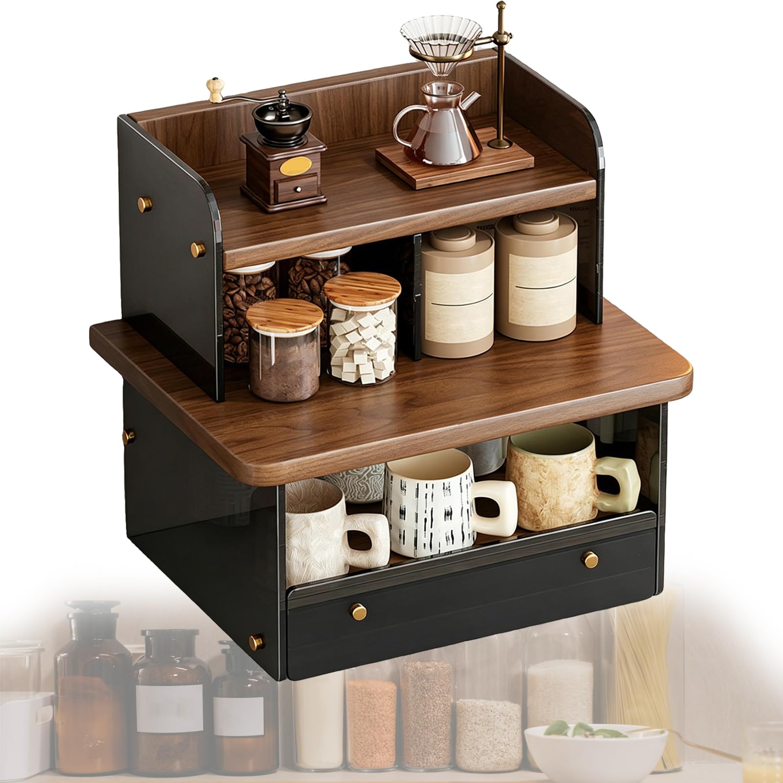 Weyot Acrylic Coffee Cup Display Shelf, Cup Station Organizer, Cup Holder for Coffee Bar Mug Display Rack for Countertop Mug Holder Shelf for Home Kitchen Brown,32x26x35cm