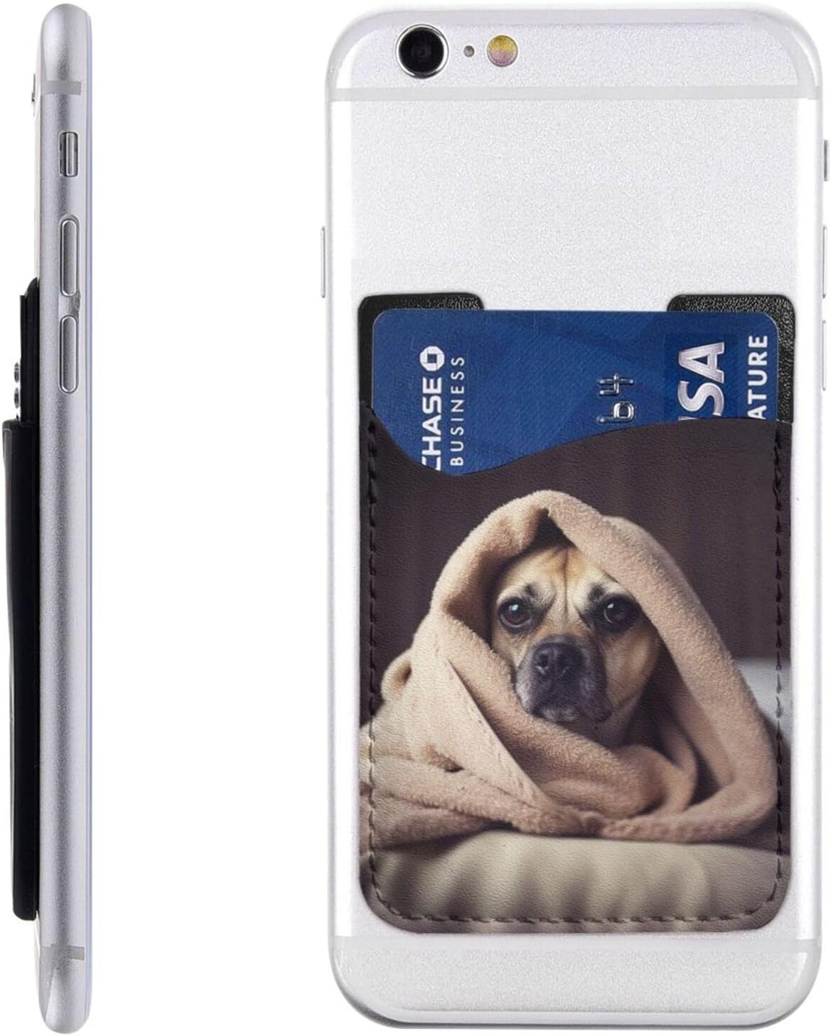 dog in a blanket Phone Card Holder Leather Slim Phone Wallet
