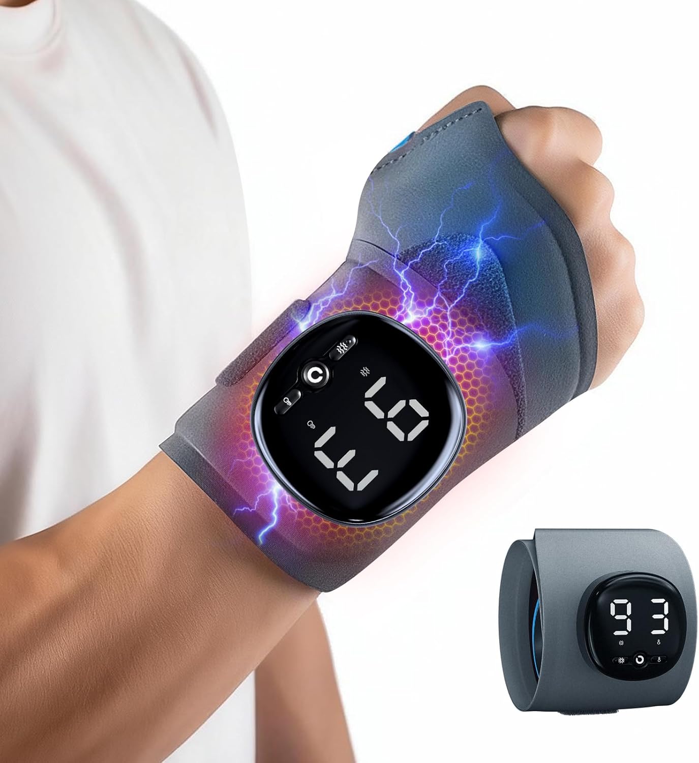 Hand Massager with Heat, Cordless Wrist Supports Brace - Relief for Carpal Tunnel, Arthritis & Tendonitis, Left/Right Hand, Gray, L