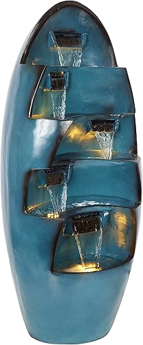 Miniatura 6 de Alpine Corporation Fuente de cascada en cascada de 5 niveles de 39 pulgadas de alto con luces LED, función de agua al aire libre para jardín, patio