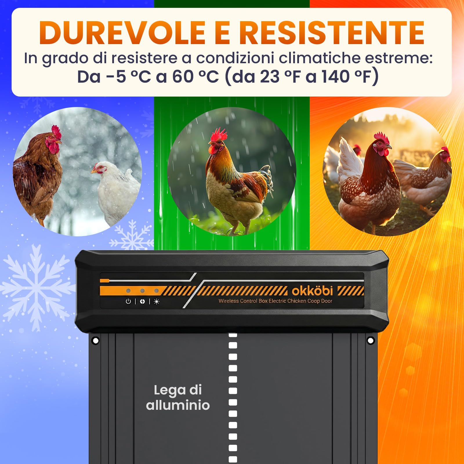 Chicken Coop Door Wireless Display LCD, Timer e Sensore di Luce | Porta Automatica per Pollaio Solare con Centralina, Resistente ai Predatori, 27,5 36,15 CM, Impermeabile - Nero