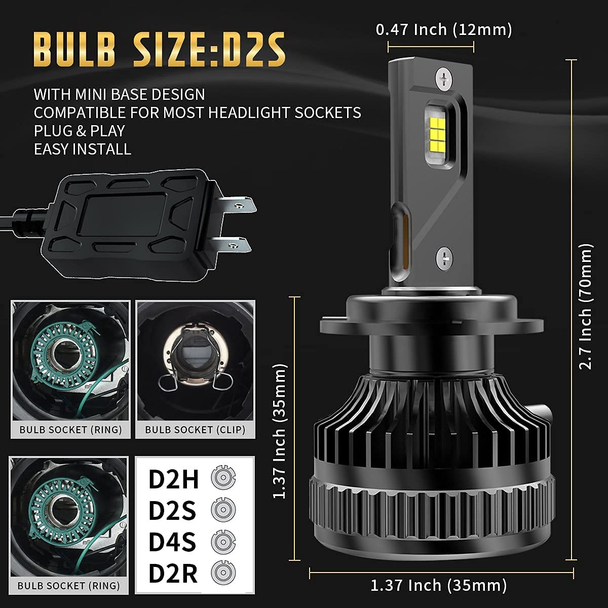 VLAND D2S D2R Kit de conversión de Bombillas LED para Faros Delanteros con 12V 70W 8000Lm, Chips LED 6000K Blanco para Coche Luz de Haz Alto y bajo Reemplazo HID Xenon