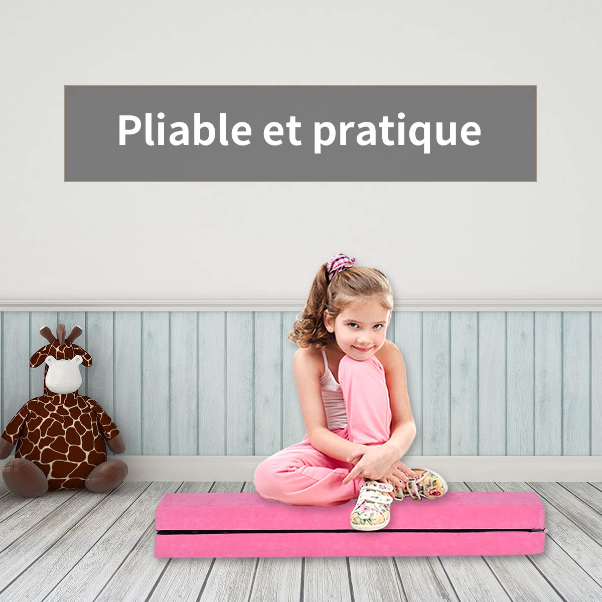 DREAMADE Poutre de Gymnastique d’Equilibre Piable avec Pieds Surélevés en Finette, EPE et Pin 210 X 10 X 6,5 CM Entraînement de Gymnastique à Domicile Idéale pour Enfants et Adultes