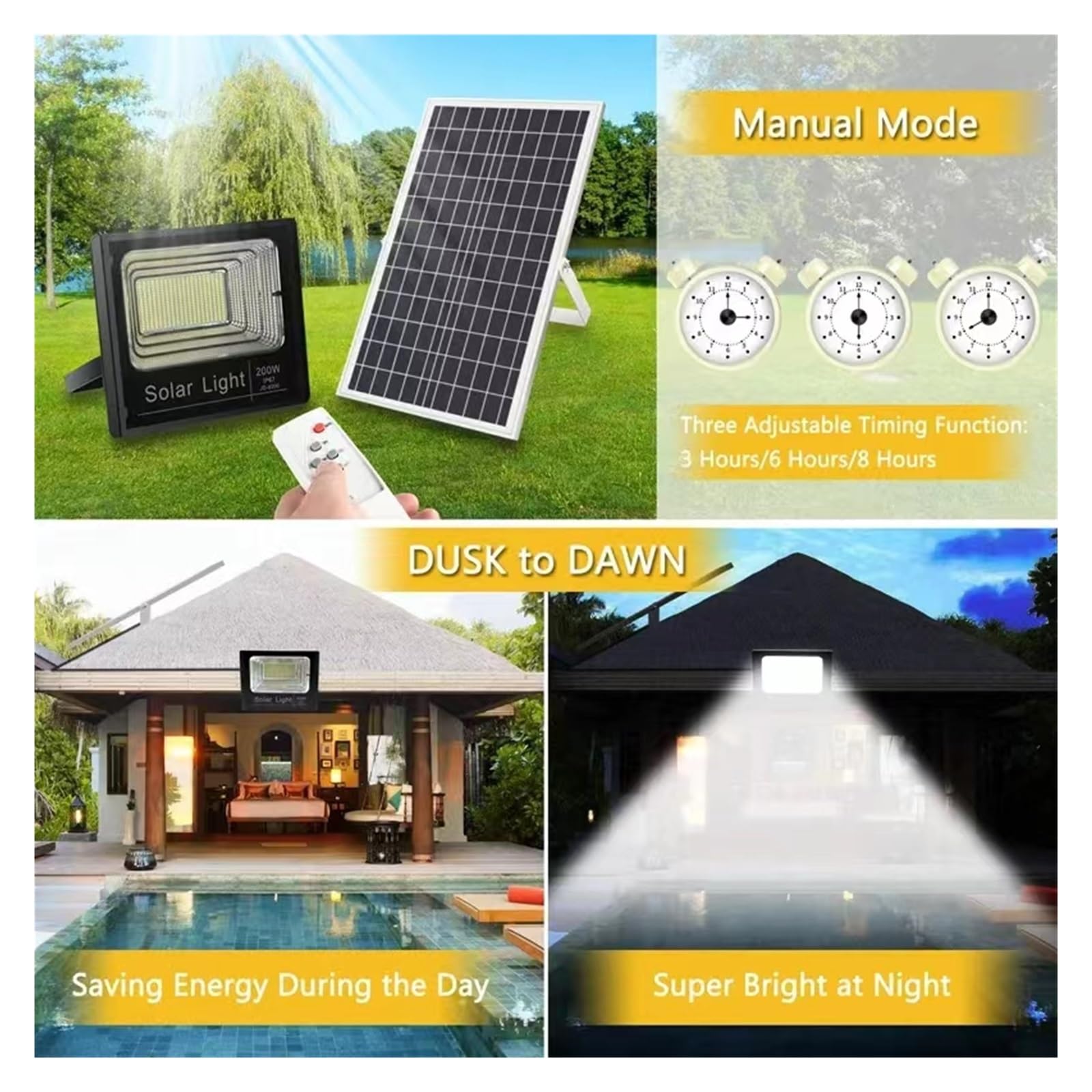 Lampa solarna zewnętrzna, 1000W LED lampa słoneczna zewnętrzna lampa punktowa odbicie światła słonecznego Fa Yuen Street Wall krajobraz słoneczny lampa punktowa wodoodporny