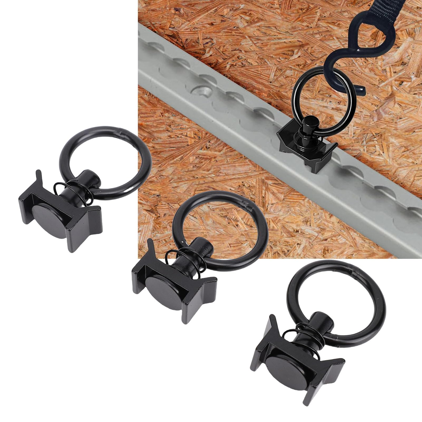 Fabater 12 Paquete L de Pista de Seguimiento único con Anillo Redondo, L Atar la Pista o Anillo para la Cama de Camión, Accesorios de Pista L, Capacidad de 4000 Libras, Negro