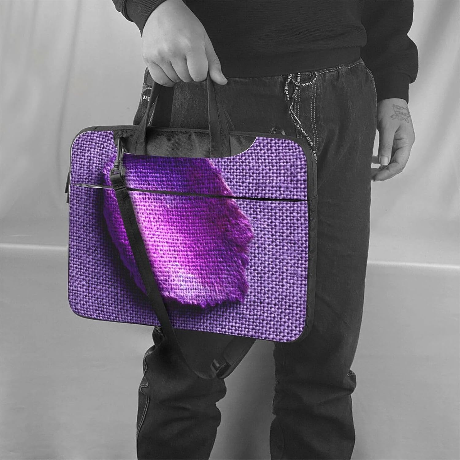 Laptop Bag with Unique Purple Petals Pattern Light and Easy To Carry for Business Trips Work and Study image 2