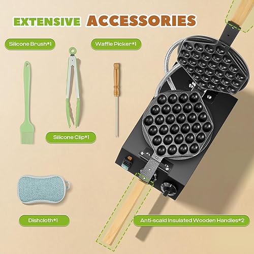 Miniatura 6 de Luzrise Máquina eléctrica antiadherente para hacer gofres de burbujas de 1400 W, rotación de 360, 482 482.0 F, calentamiento rápido de 3 minutos con