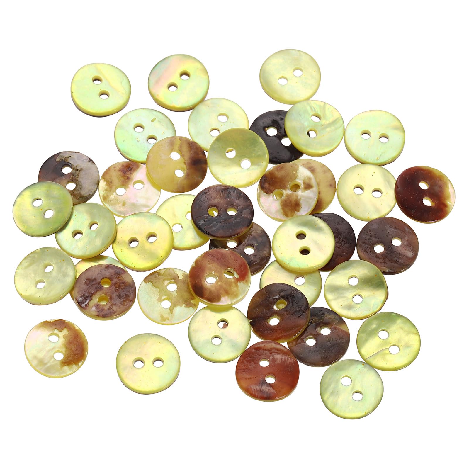 sourcing map 40Pcs Natural Shell Buttons, 10mm 2 Hole Mother of Pearl Blazer Buttons Sewing Craft Shell Discs for Shirt Sewing DIY Crafts Decoration, Light Yellow