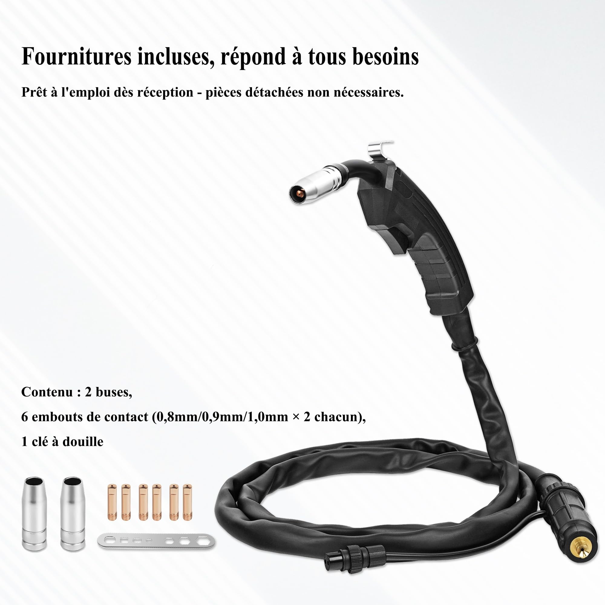 Chalumeau de soudage MIG135 pour machines à souder semi-automatiques sans gaz MB 14AK 100 A Longueur 2 m Convient pour machines à souder MIG135 Torche MIG sans gaz