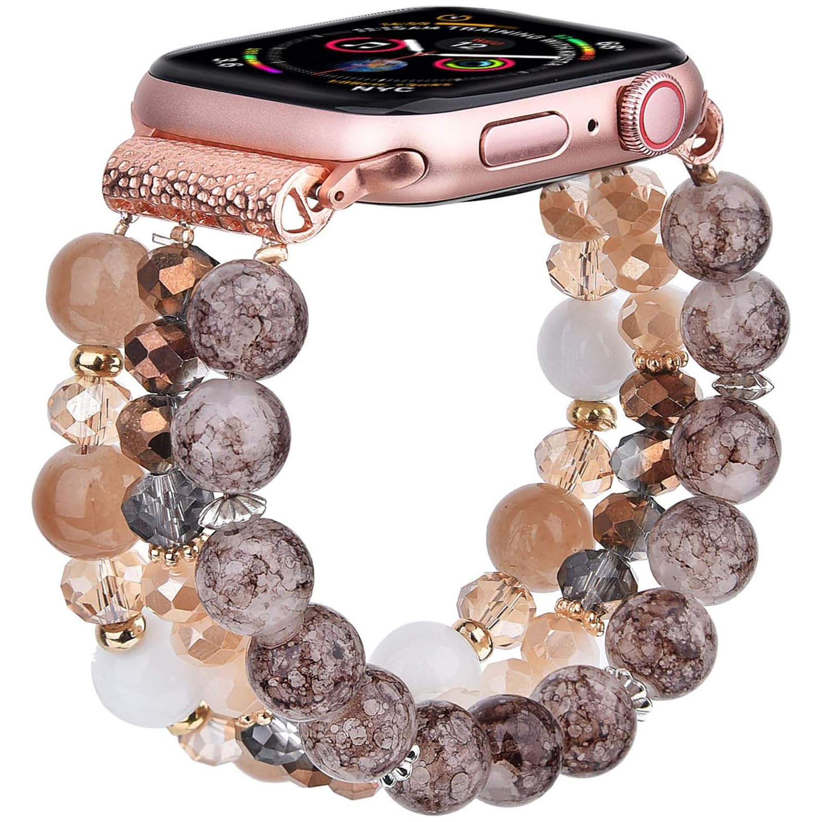 CAGOS Bracelet Beaded Compatible with Apple Watch Band Series 10/9/8/7/6/5/4/3/2/1 SE 38mm 40mm 41mm 42mm 44mm 45mm 46mm, Cute Handmade Fashion Elastic Stretchy iWatch Bands for Women (Brown, 42mm/44mm/45mm/46mm(Series 10)-(6"-6.9"）)