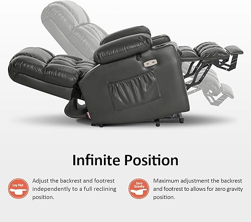 Miniatura 170 de MCombo Silla reclinable eléctrica de doble motor para personas mayores, silla elevadora plana con calor y masaje, portavasos, puertos USB, piel