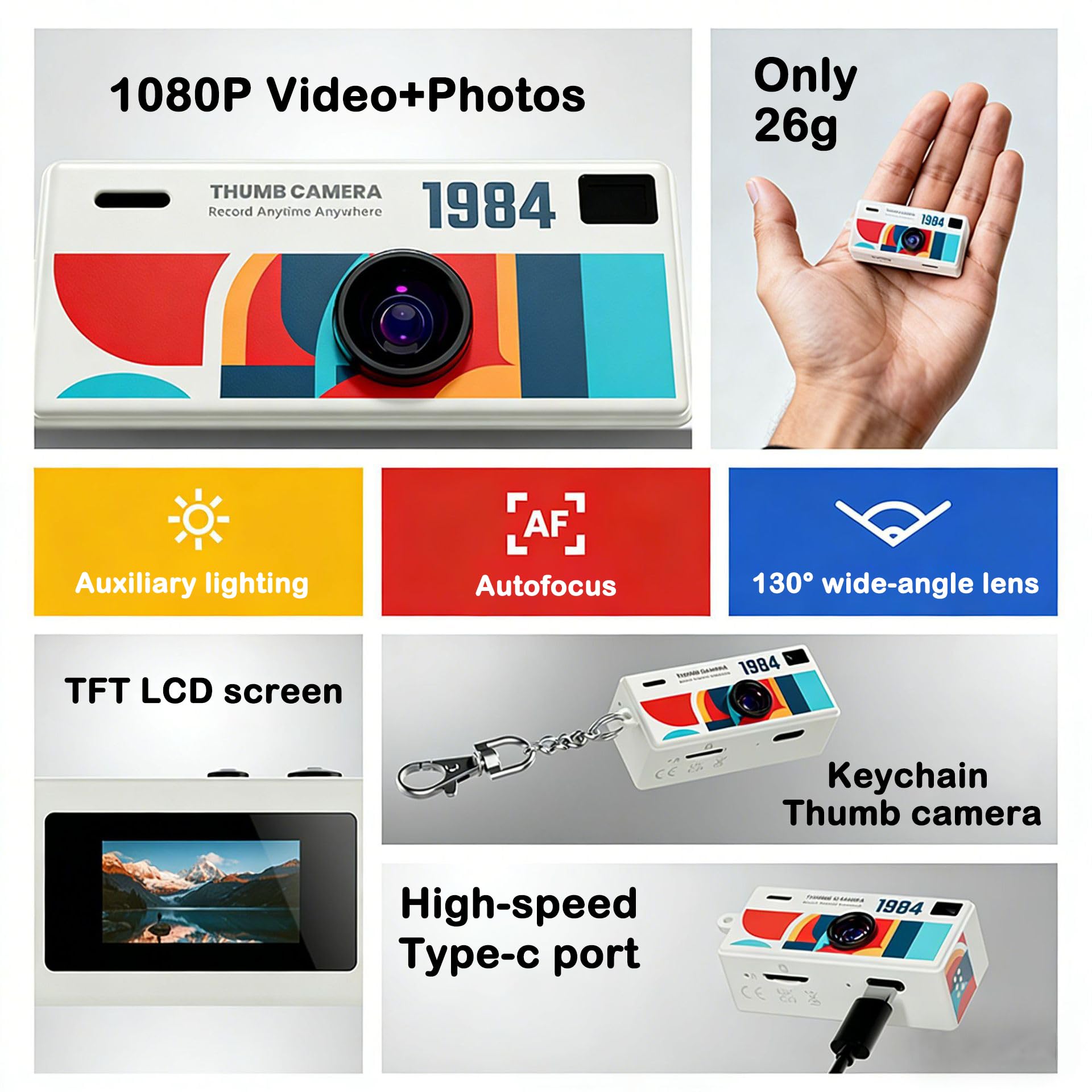 Camara de Fotos Digital Compacta, Maquina Fotografia Digital FHD 1080P, Cámara Pequeña con Tarjeta TF de 32 GB, Llavero Retro con Cámara Fotos Niños (Amarillo)