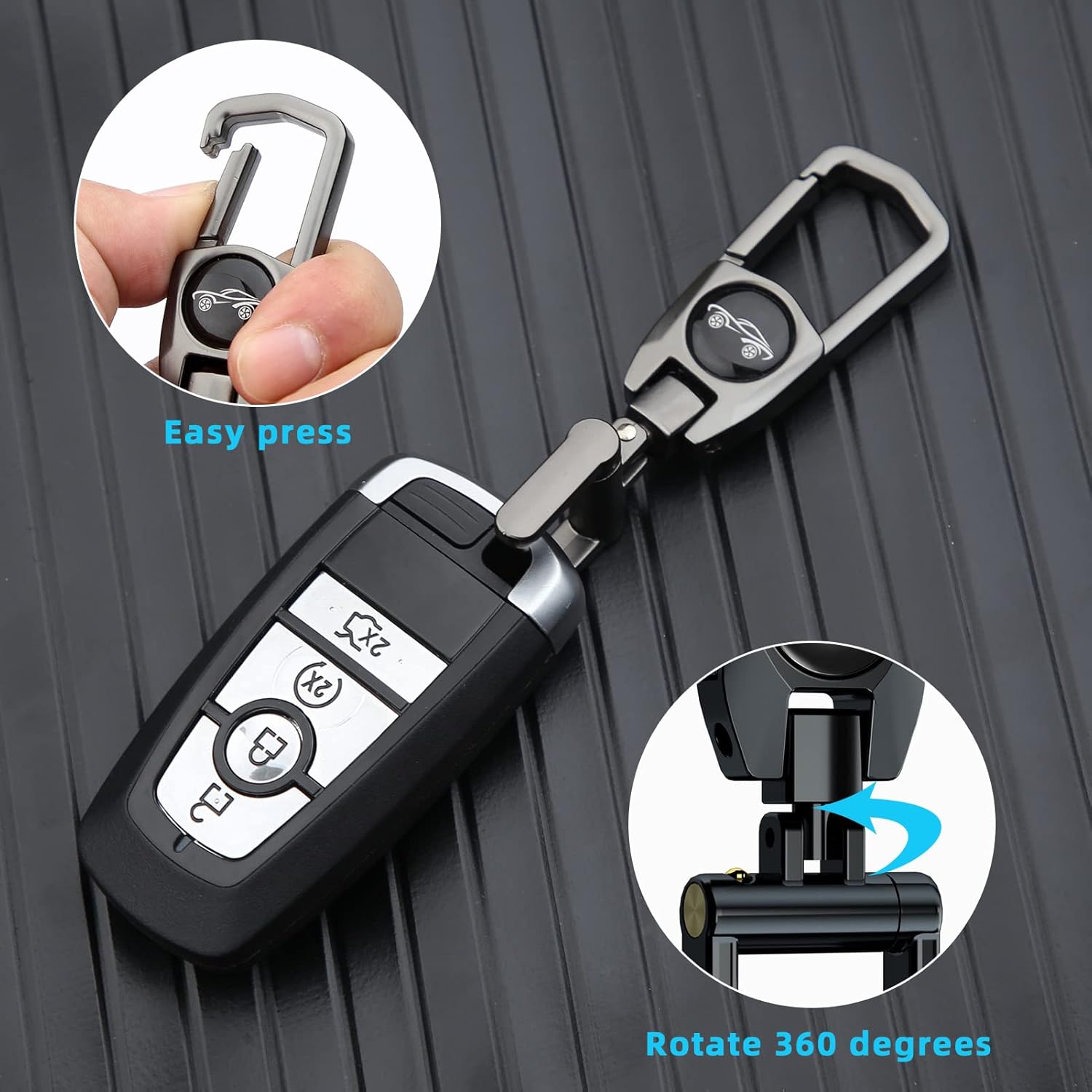 Metal Car Fob Keychain,Heavy Duty Car Key Chain with 2 Detachable Key Rings,Keys Chains Holder Clip for Keychains Accessories Ring Men Women