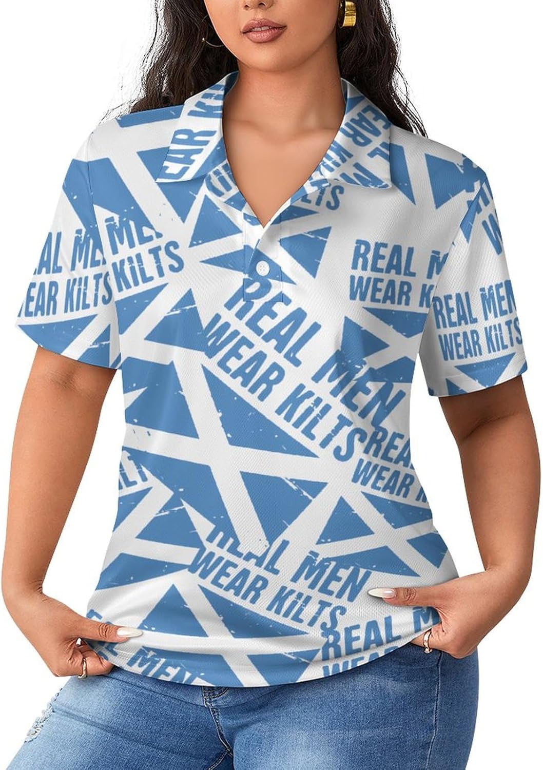 Scottish Flag Real Men Wear Kilts Women's Polo Shirt Short Sleeve T Shirts Tennis Tee Casual Tops