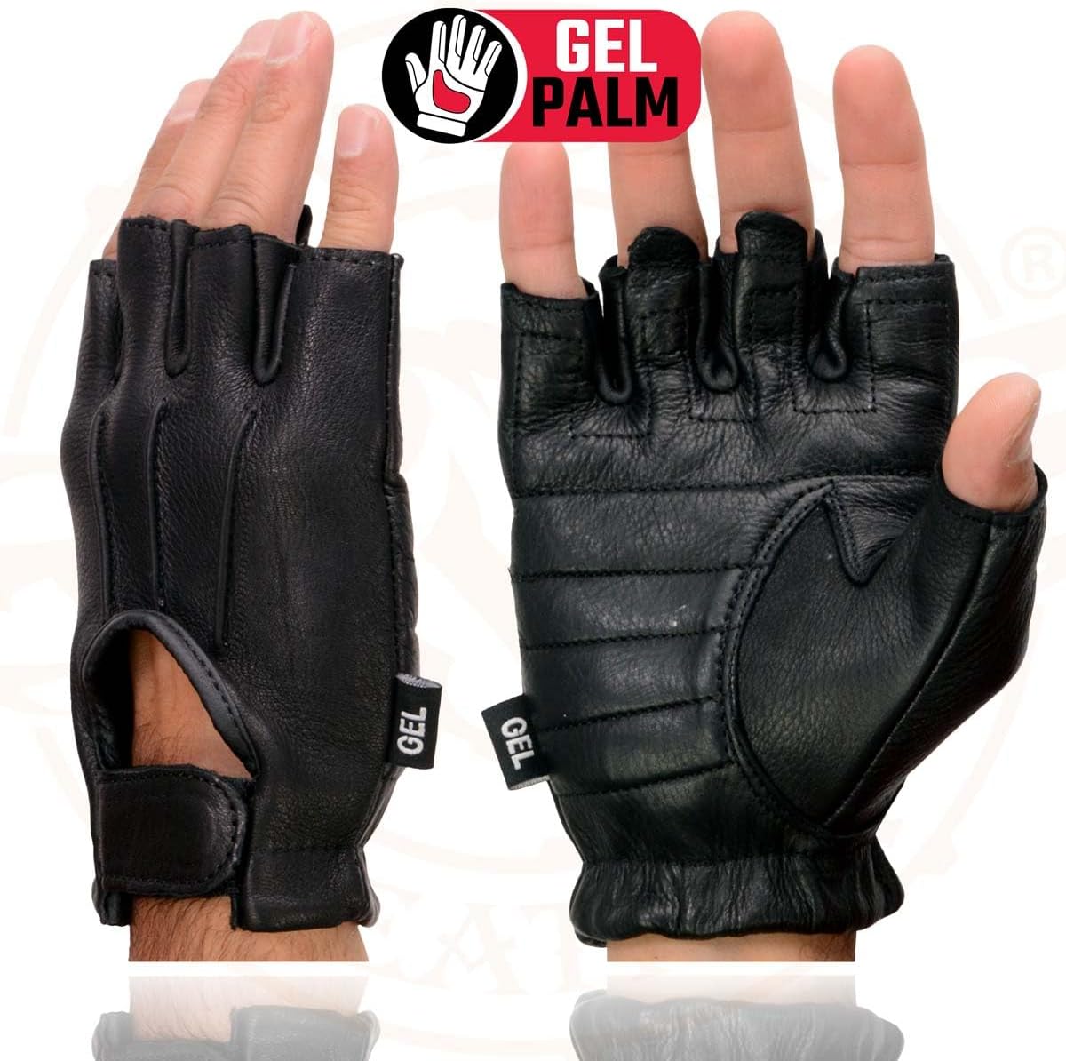 Milwaukee Leather SH850 Men's Black Premium Deer Skin Leather Gel Padded Palm Fingerless Motorcycle Gloves - Image 2
