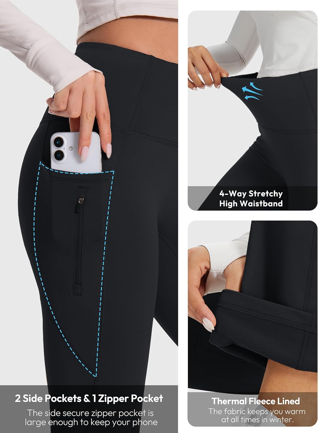 SEVEGO Tall Women's 32/34/36 Fleece Lined Flare Leggings Water Resistant Winter Thermal Bell Bottom Yoga Pants 3 Pockets - Image 7