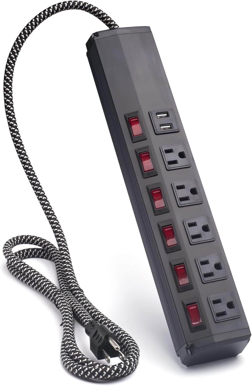 Super Big Clearance! Individual Switchs Surge Protector Power Strip with 2 USB 6ft (2.4A/1875W), Extension Cord Surge Protection 5 Outlet 6 feet Long Cord, Wall Mountable Black for Home Office