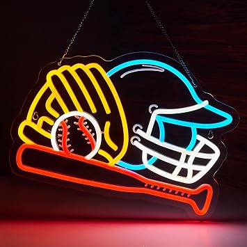 Baseball Neon Sign for Wall Decor Sport Wall Decor Smart plug timer compatible USB-Powered Teen Room Gifts for Birthday Sports Fans (16.5x12.1 Inch)