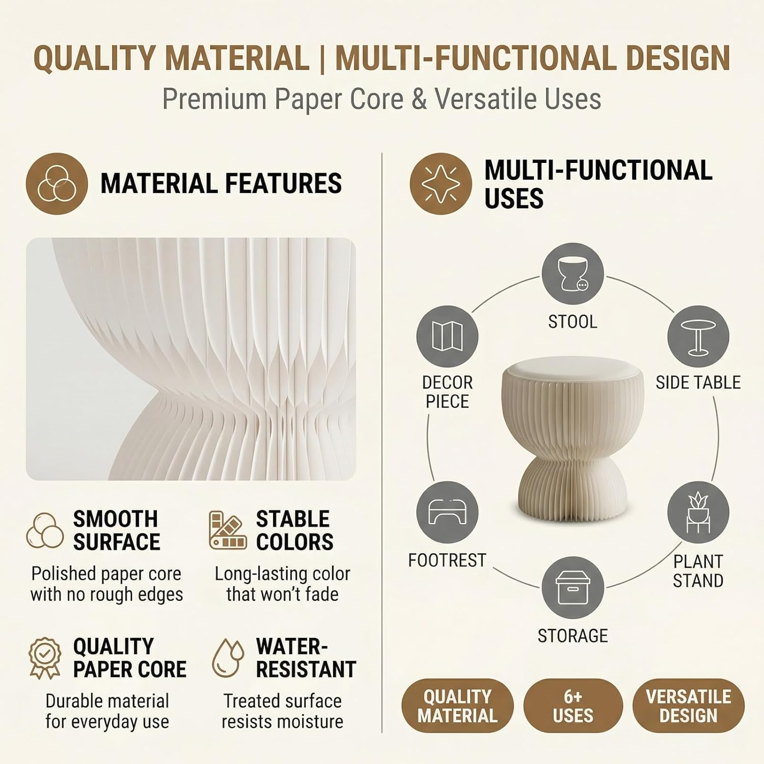 Paper Stool Foldable for Storage Honeycomb Structure Easy to Use Sturdy and Durable Perfect for Living Rooms Bedrooms Entryways Offices and Cafes(Pink,36.5x38.5cm)