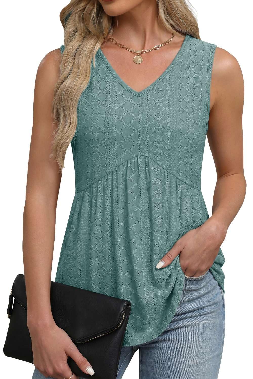 Pawate Damen Tank Tops Sommer Shirts Ärmellose Bluse elegant Oberteil Vorne Falten Tunika blusetop