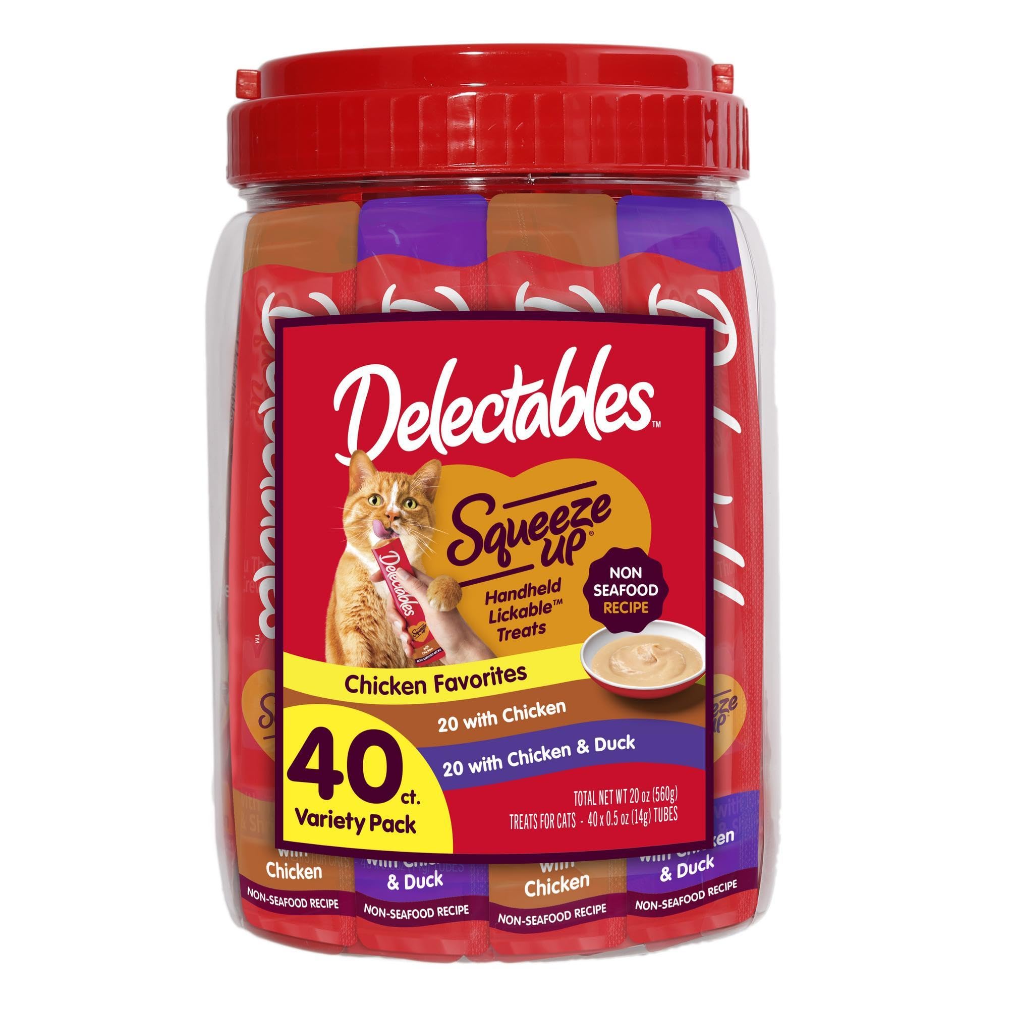 Delectables Squeeze Up Non-Seafood Chicken Variety Pack, Creamy Squeezable Puree, Lickable Wet Cat Treats, Grain-Free, No Added Fillers, 0.5 Ounces Tube, 40 Tubes Total