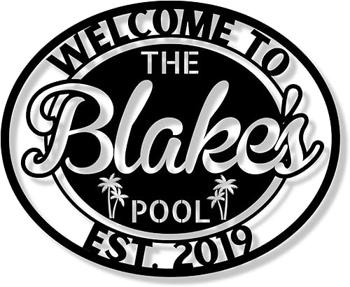 Personalized Backyard Pool Metal SignOutdoor Wall DecorMetal Wall DecorPool DecorPersonalized Home DecorMetal Wall ArtPerosnalized Gift (12in, Pool