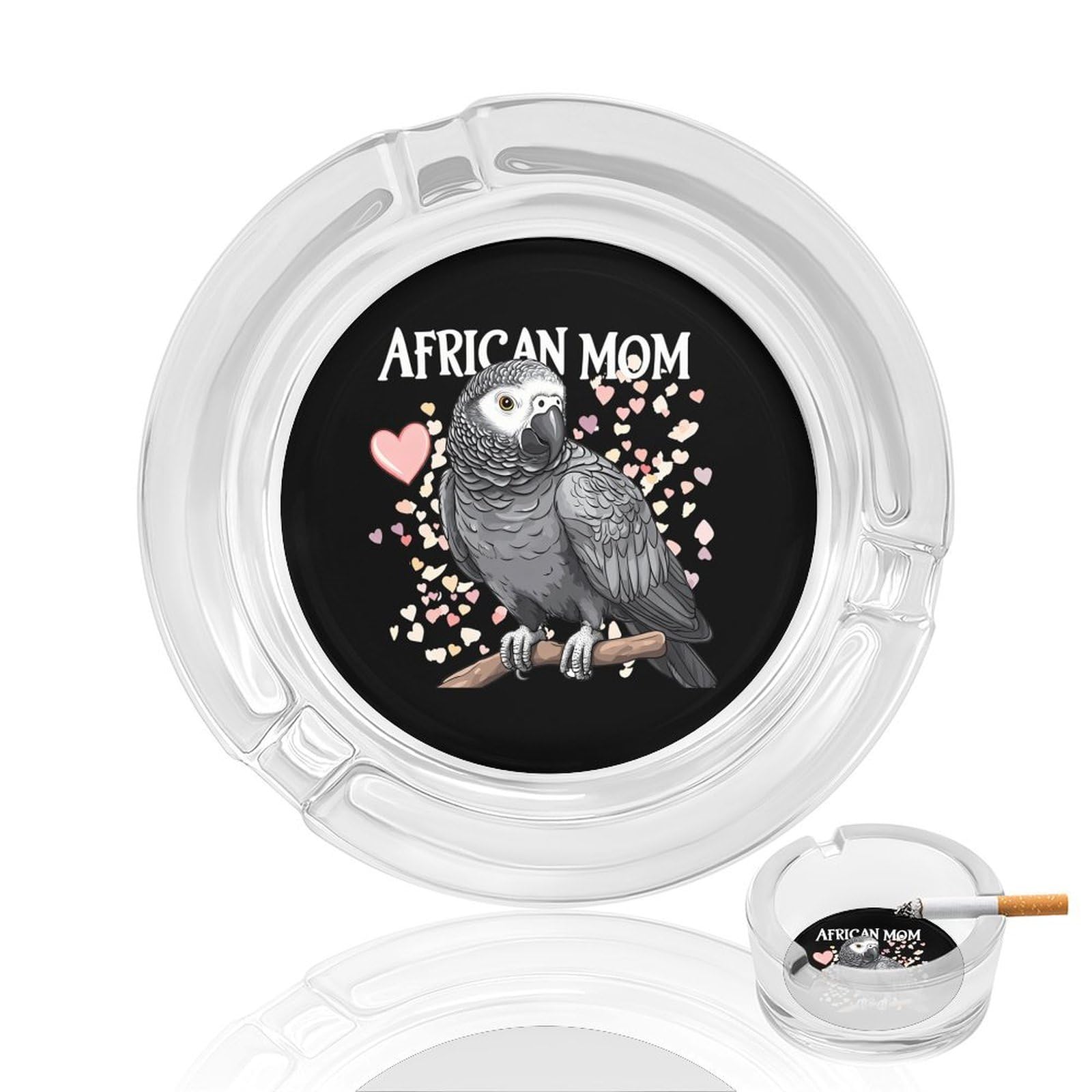 Beautiful African Grey Parrot Ashtray Portable Round Glass Outdoor Ash Tray for Home Office Garden Pub