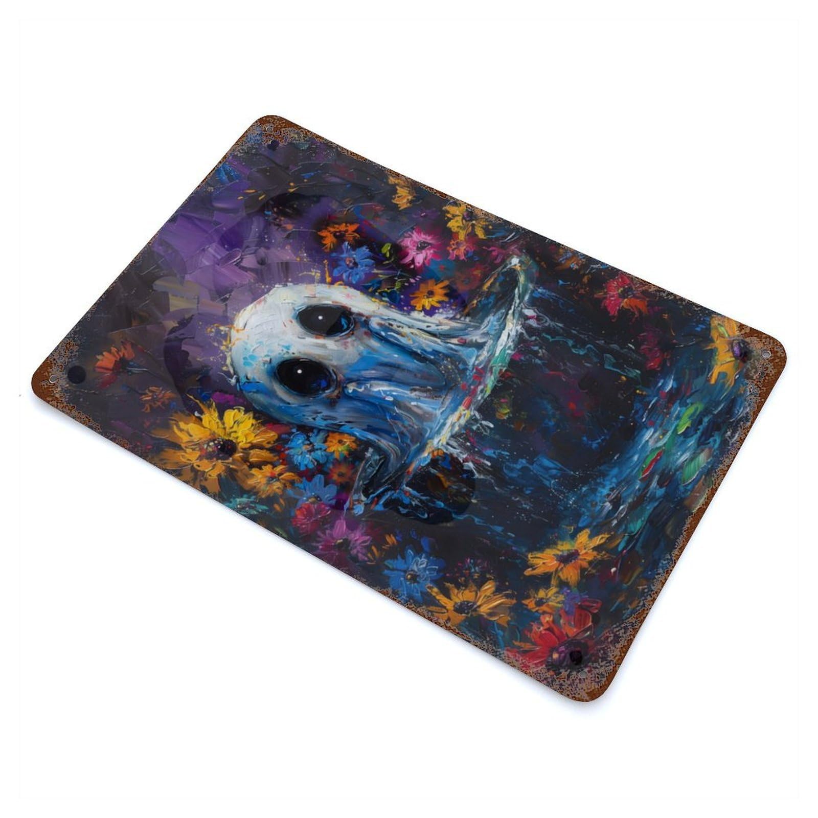 Garage Style Ghost in A Pool of Flowers Decorative Tin Sign 11.8"x7.9", Industrial Home Decor for Bar And Workshop