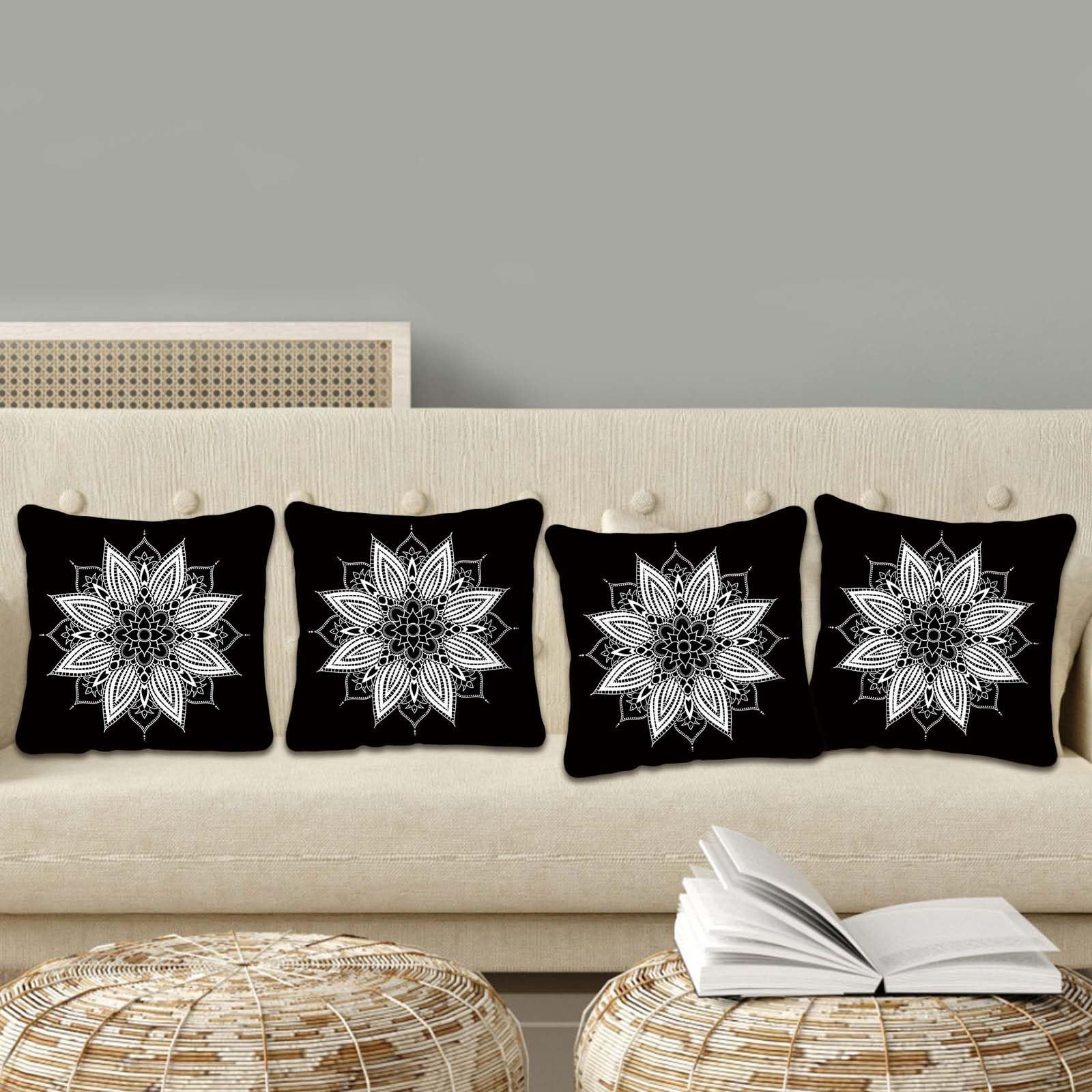 Betadistor Black Cushion Cover Furniture Decorative Square Floral Pattern Double Sided Printing Pillow Cover for Home Office Sofa Couch Car Garden 45 x 45cm - Image 2