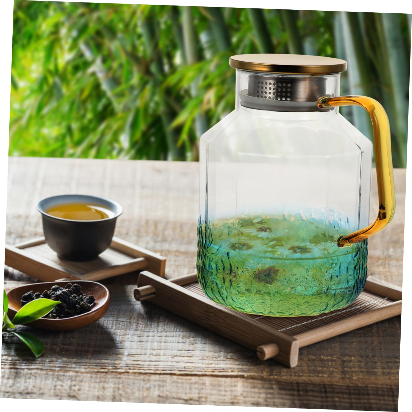 Wasserspender aus Glas Praktischer Küchendispenser Glaskrug mit Deckel und Ausguss Transparenter Wasserkrug für Kühlschrank Großer Getränkekrug Zufällige Farbe